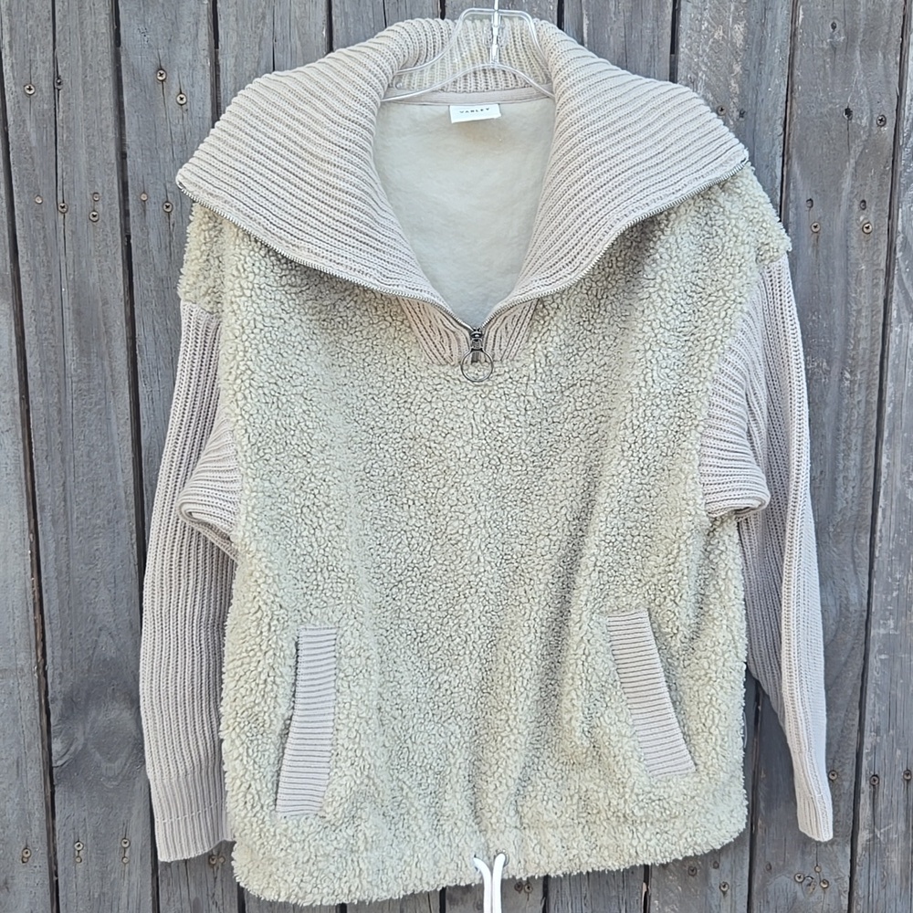 VARLEY Rogers 1/4 Zip Cowl Neck Sherpa Knit Sweater-Beige - Picture 5 of 8